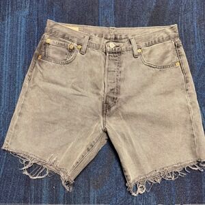 Levis Premium 501 Mens Skater Grey Denim Cutoff Shorts Grunge Relaxed 90s W33 L7